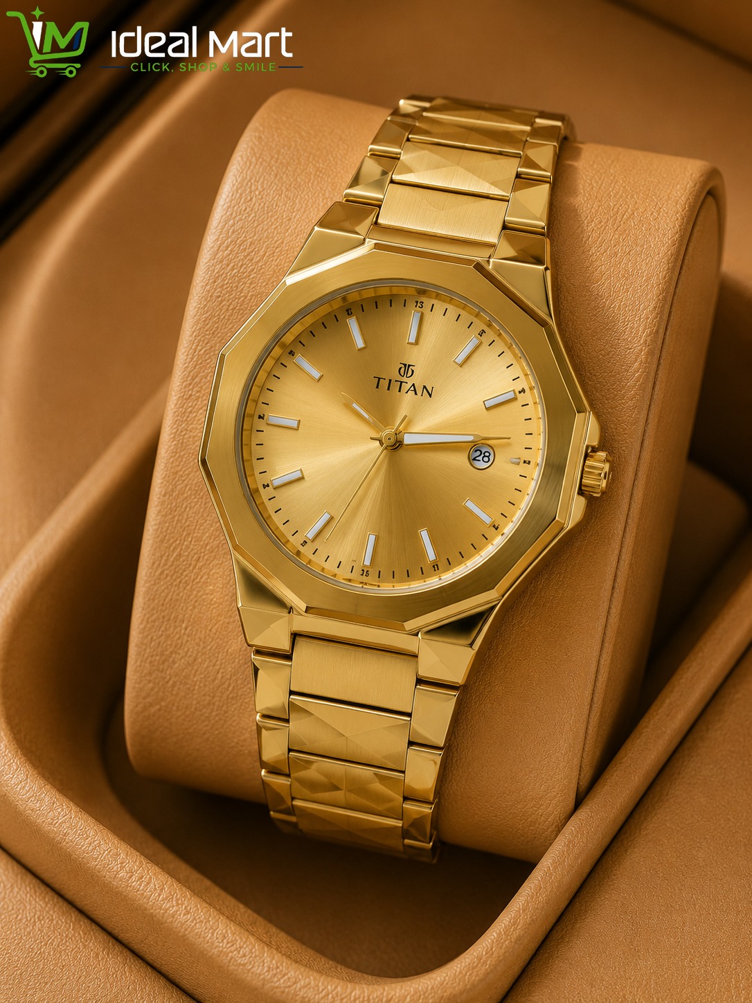 Titan ClaSSic Slim With Date Silver Dial Gold SS Strap Analog Watch  - For Men